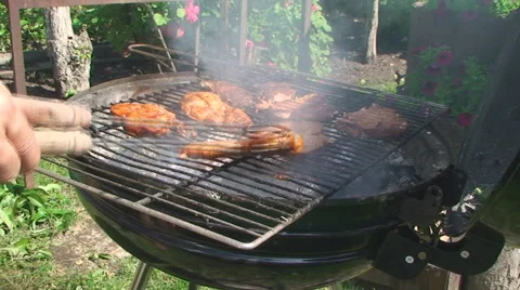 Thinly sliced pork is delicious roasted on the coals Vídeos de archivo 57603291