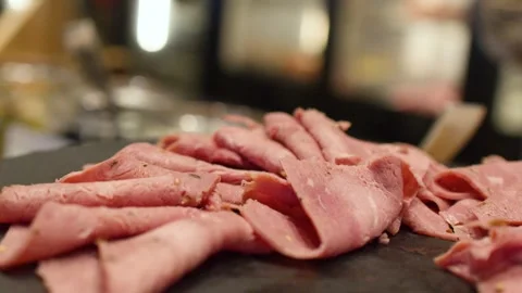 Thinly Sliced Roast Beef Cold Cuts on a Buffet Platter Stock Footage 333603519