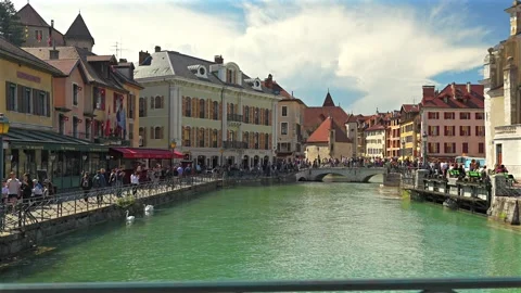Thiou Canal Spring Wide View Flower Boxes Historic Annecy May 28 2026 Stock Footage 337315599
