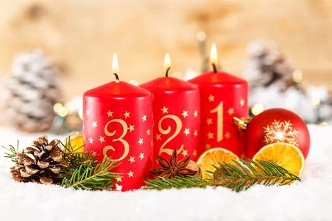 Third 3rd Sunday in advent with candle Christmas time decoration Stock Photos