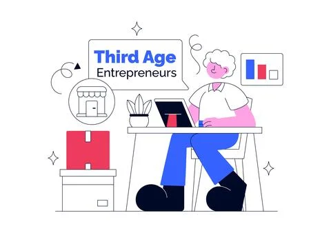 Third Age Entrepreneurs Vector Illustration Featuring Small Business Growth.. Stock Illustration