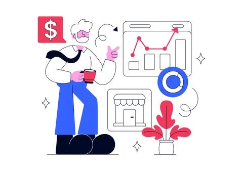 Third Age Entrepreneurs Vector Illustration Featuring Small Business Growth.. Stock Illustration