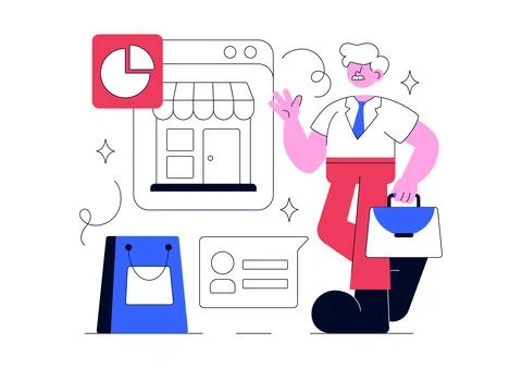 Third Age Entrepreneurs Vector Illustration Featuring Small Business Growth.. Stock Illustration
