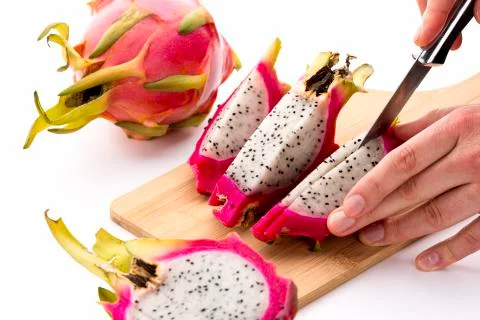 Third and last cut through a halved dragonfruit Stock Photos