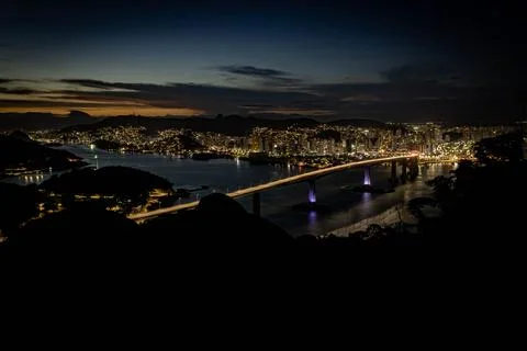Third Bridge at night seen from Morro do Moreno in the municipality of Vila.. Stock Photos