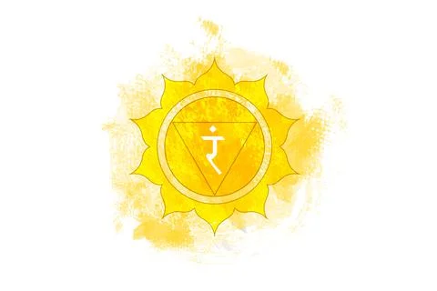 Third chakra of Manipura, solar plexus chakra logo template in watercolor style Stock Illustration