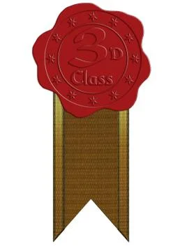 Third class red wax seal with ribbon Stock Illustration