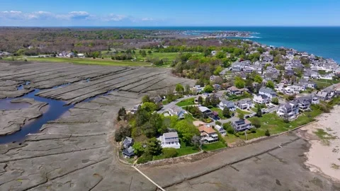 Third Cliff village aerial view, Scituate, MA, USA Vídeos de archivo 332065567