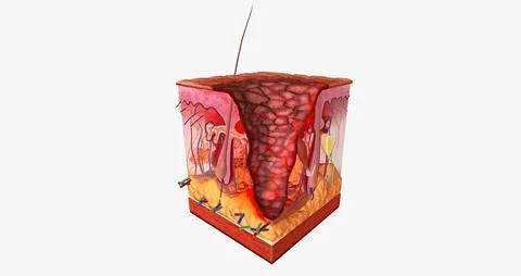 A third degree burn will damage all of the layers of the skin: the epidermi.. Stockillustratie