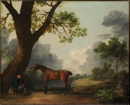 The Third Duke of Dorset's Hunter with a Groom and a Dog 1768 George Stubbs.. Stock Illustration