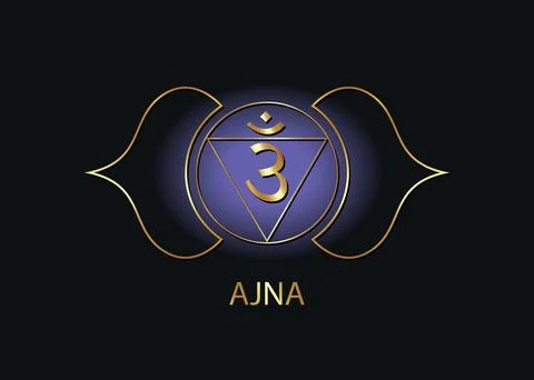 Third eye chakra Ajna logo template. The sixth frontal chakra, sacral gold sign Stock Illustration