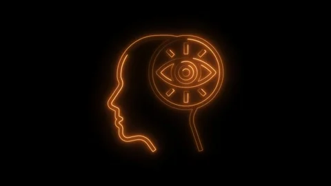 Third eye neon head silhouette shining with intuition and inner vision on bla Stock Footage 308605644