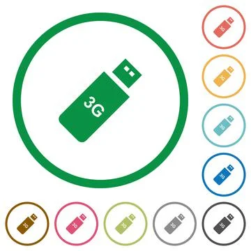 Third generation mobile stick flat icons with outlines Stock Illustration