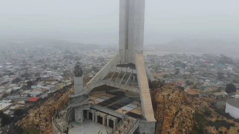 Third Millennium Cross monument, Hill El Vigia (Coquimbo, Chile) aerial view 動画素材 120349717