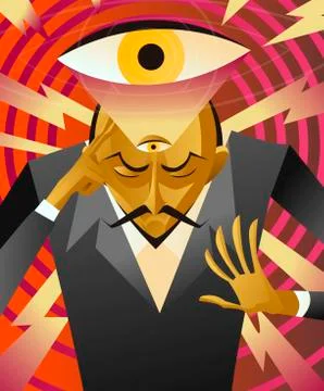 Third opened eye psychic hypnosis reading mind trick Stock Illustration