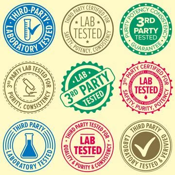 Third party lab tested round badges. Old style graphic 库存插图