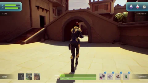 Third-person 3D team video game interface on PC screen Stock Footage 244859648