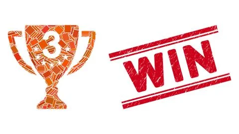 Third Place Cup Mosaic and Scratched Win Watermark with Lines 스톡 일러스트