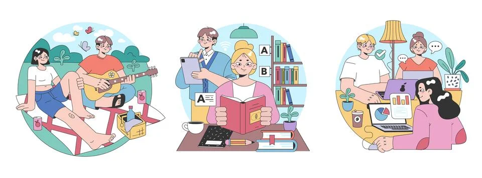 Third place idea set. Social surroundings, separate from home and workplace. Ilustración de archivo