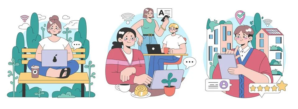 Third place idea set. Social surroundings, separate from home and workplace. Ilustración de archivo