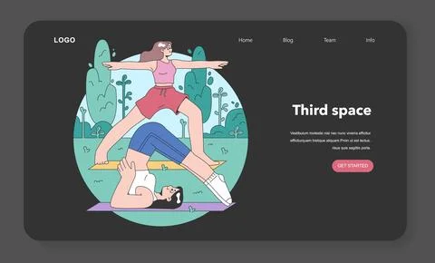 Third place night or dark mode web banner or landing page. Social Ilustración de archivo