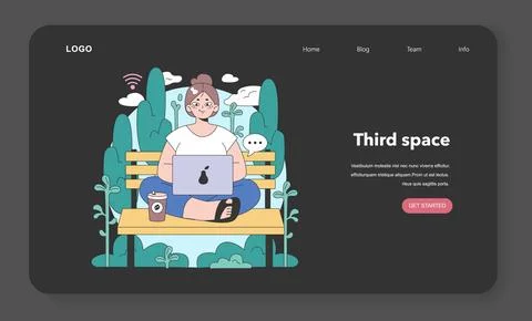 Third place night or dark mode web banner or landing page. Social Ilustración de archivo