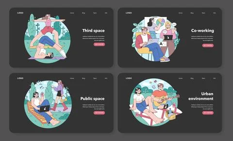 Third place night or dark mode web banner or landing page set. Social Ilustración de archivo