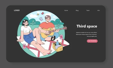 Third place night or dark mode web banner or landing page. Social Ilustración de archivo