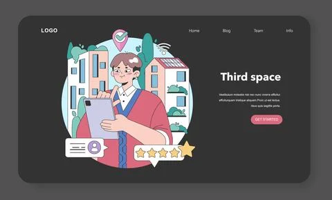 Third place night or dark mode web banner or landing page. Social Stock Illustration