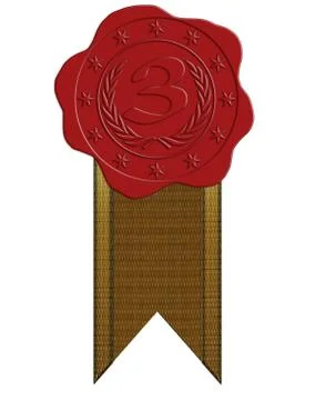 Third place red wax seal with ribbon Stock Illustration