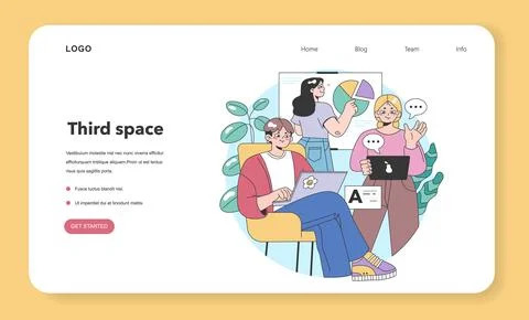 Third place web banner or landing page. Social surroundings Ilustración de archivo
