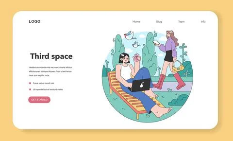 Third place web banner or landing page. Social surroundings Ilustración de archivo