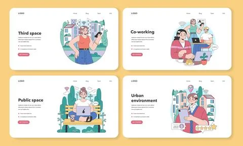 Third place web banner or landing page set. Social surroundings Ilustración de archivo