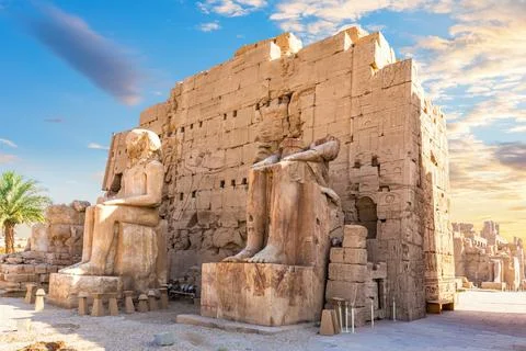 The third Pylon Facade and statues of Karnak Temple, Luxor, Egypt Stock Photos