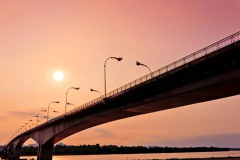 Third Thai - Lao Friendship Bridge at Sun rise time Nakhon Phanom Province .. Stock Photos