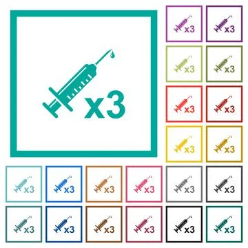 Third vaccine dose flat color icons with quadrant frames 스톡 일러스트