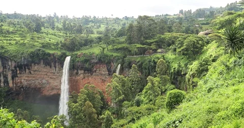 The third waterfall the famous Sipi falls the Mount Elgon national park Uganda Stock Footage 90636260
