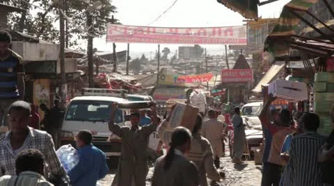Third World Commerce, Ethiopia, Addis Ababa, Open Air Market, Africa Stock Footage 22149325