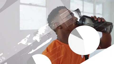 Thirst driving man lifting, tilting and drinking from bottle while charts slide, Stock Footage 333318234