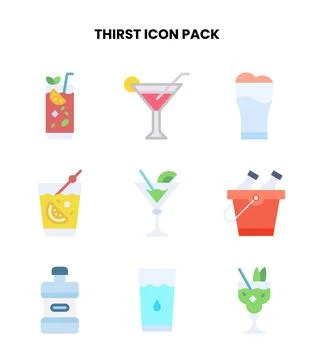Thirst Flat Design Icons Pack Stock Illustration