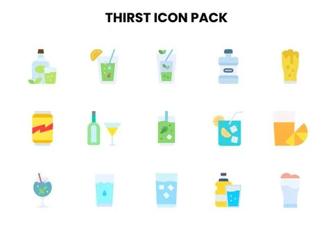 Thirst Flat Vector Icons Pack Stock Illustration