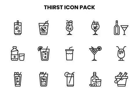 Thirst Line Vector Icons Pack Stock Illustration
