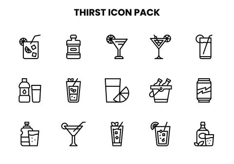Thirst Line Vector Icons Pack Stock Illustration