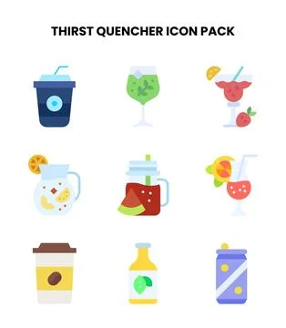 Thirst Quencher Flat Icons Pack Stock Illustration