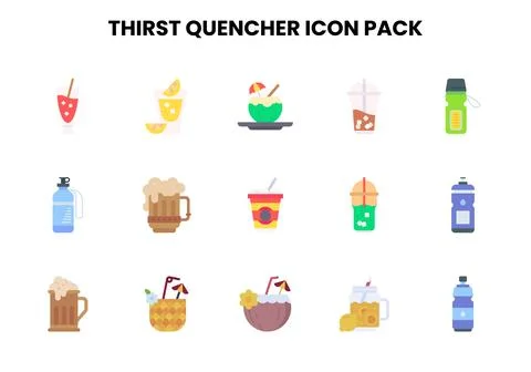 Thirst Quencher Flat Scalable Icons Pack Stock Illustration