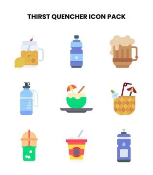 Thirst Quencher Flat Set Icons Pack Stock Illustration