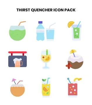 Thirst Quencher Flat Vector Icons Pack Stock Illustration