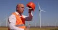 Thirsty Engineer Worker Drink Water Hot Summer Day Wind Turbines Farm Tired Man 4k or 4k+ Resolution