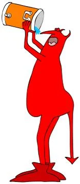 Thirsty red devil pouring water into his mouth Stock Illustration