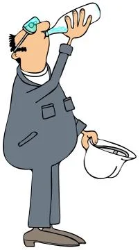 Thirsty workman drinking water Stock Illustration